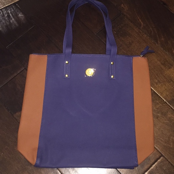 Genuine Leather Tote/shopper Navy/Cognac - Picture 7 of 8